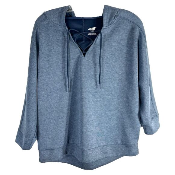 Avia Size Large Hoodie Sweatshirt Cropped Dolman Sleeve Lace Up Blue 1509 - Picture 9 of 9